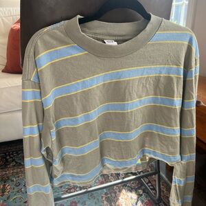 TNA Green Crop Top with Blue and Yellow Stripes